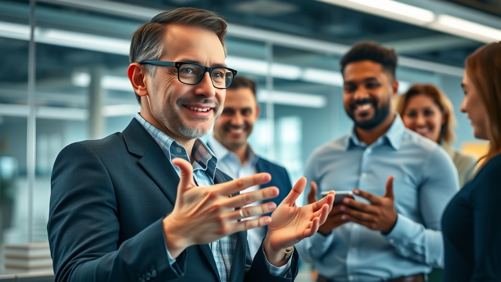 fort worth business hr solutions: confident HR professional and colleagues reviewing digital HR platform in Texas-inspired workspace, photorealistic, team collaboration
